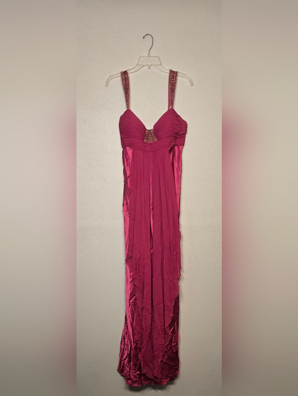 Adrianna Papell Fuchsia Beaded Strap Maxi Gown